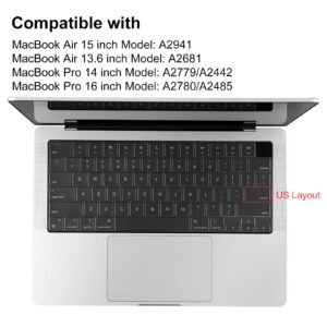 BlueSwan Keyboard Cover for 2021 2022 2023 M1/M2/M3 Pro/Max MacBook Pro 14/16 A2442 A2485 A2779 A2780, M2 MacBook Air 15/13 A2941 A2681, US Layout, Keyboard Protector Accessories