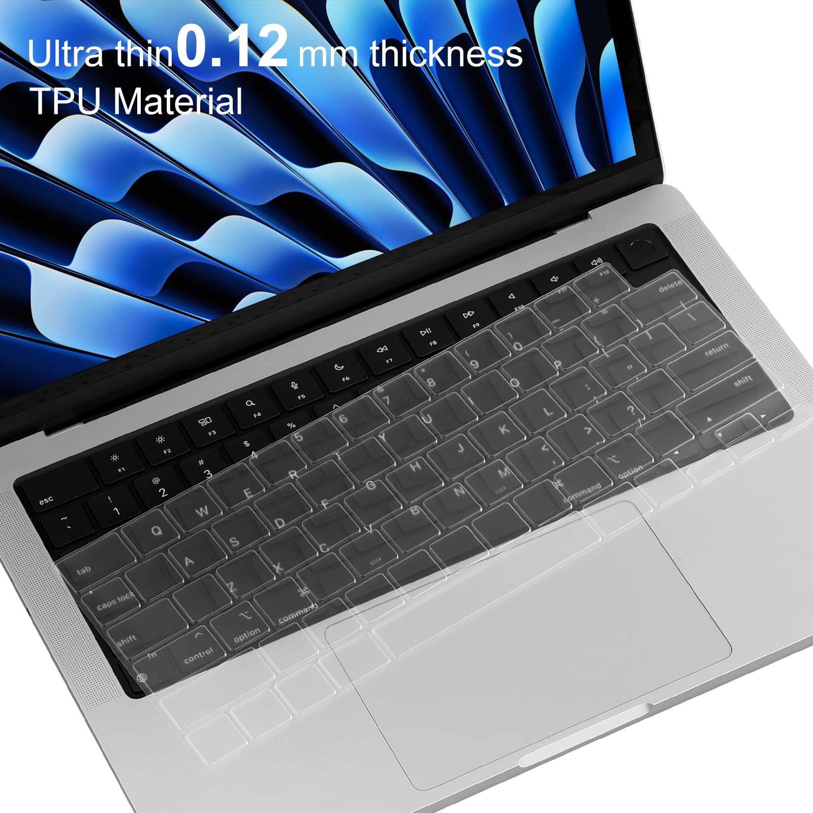 BlueSwan Keyboard Cover for 2021 2022 2023 M1/M2/M3 Pro/Max MacBook Pro 14/16 A2442 A2485 A2779 A2780, M2 MacBook Air 15/13 A2941 A2681, US Layout, Keyboard Protector Accessories