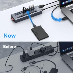 Powered USB 3.0 Hub, Wenter 10 Ports 36W Powered USB Hub, Aluminum USB Splitter with Individual On/Off Switches, SD/TF Card Readers and 12V/3A Power Adapter for PC/Laptops/MacBook Pro/Air/iMac/iPad