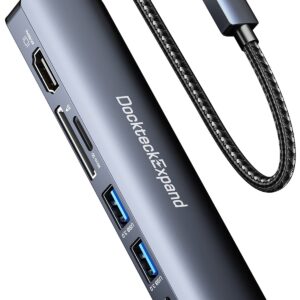 USB C Hub Ethernet, DockteckExpand 7-in-1 Multiport Adapter Type C to 4K@60Hz HDMI, Gigabit Ethernet, 100W PD Charging, 2 USB 3.0, SD/TF Card Readers, for MacBook Pro/Air, iPad Pro/Air, XPS and More