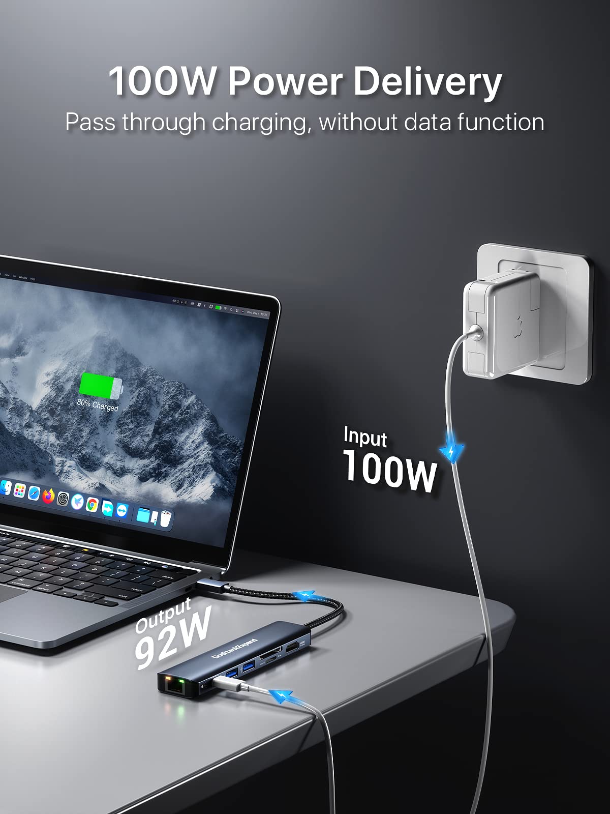 USB C Hub Ethernet, DockteckExpand 7-in-1 Multiport Adapter Type C to 4K@60Hz HDMI, Gigabit Ethernet, 100W PD Charging, 2 USB 3.0, SD/TF Card Readers, for MacBook Pro/Air, iPad Pro/Air, XPS and More