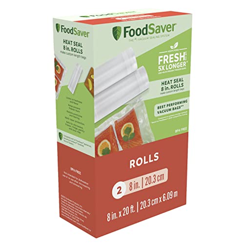 FoodSaver Vacuum Sealer Bags, Rolls for Custom Fit Airtight Food Storage and Sous Vide, 8" x 20' (Pack of 2)