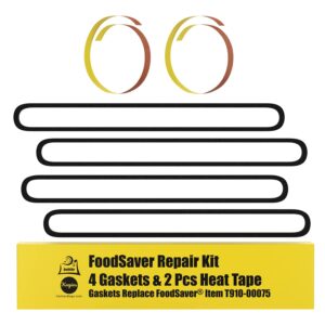 repair kit for foodsaver: upper/lower gasket, heat strip replacement - 4 foam gaskets, 2 strips fits v2200, v2400, v2800, v3000, v3200 series vacuum sealers replaces food saver t910-00075 by outofair
