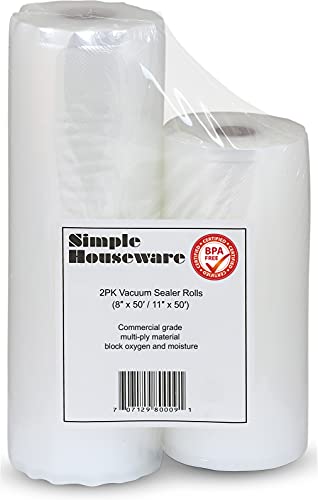 Simple Houseware Vacuum Sealer Bags Food Sous Vide Roll, 2-Pack (11" x 50' and 8'' x 50', total 100 feet)