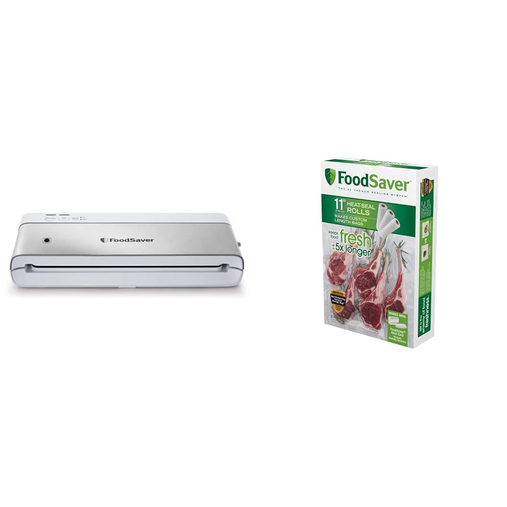 FoodSaver Compact Vacuum Sealer Machine Bundle with Sealer Bags and Rolls for Airtight Food Storage and Sous Vide