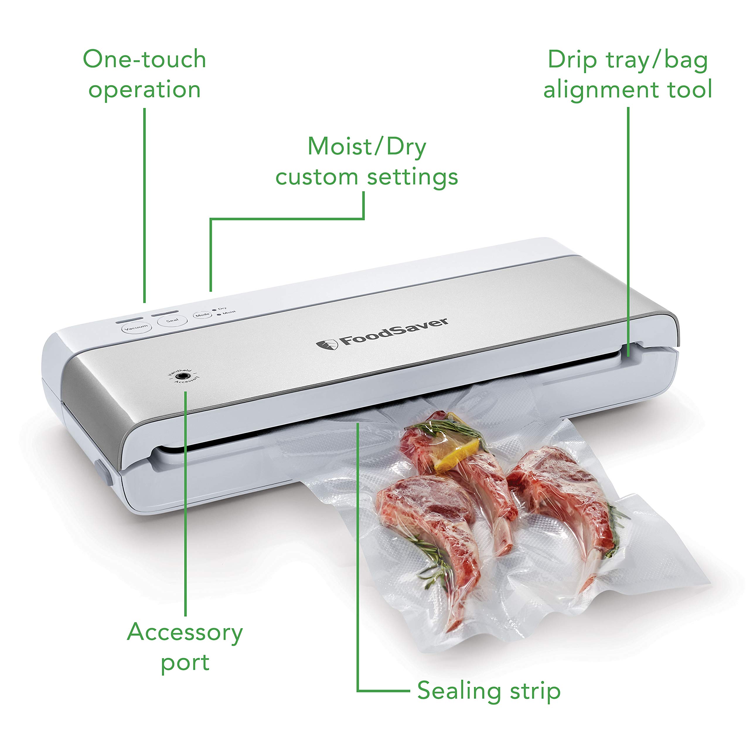 FoodSaver Compact Vacuum Sealer Machine Bundle with Sealer Bags and Rolls for Airtight Food Storage and Sous Vide