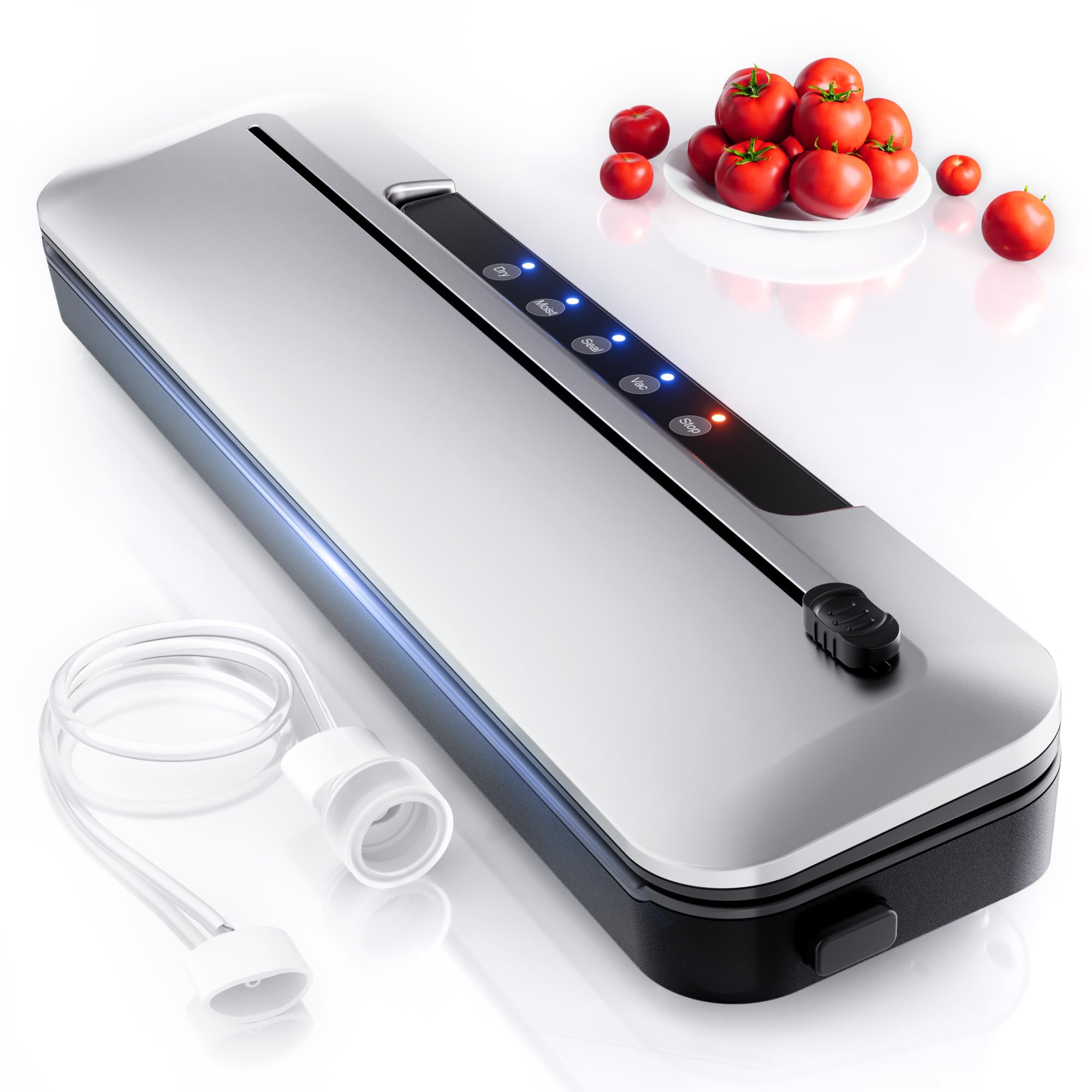 Vacuum Sealer Machine,75KPa Suction Power Food Vacuum Saver with Starter Kits with 10 Bags, Automatic Vacuum Sealer for Food Storage, Outside Cutter,Moist&Dry Mode