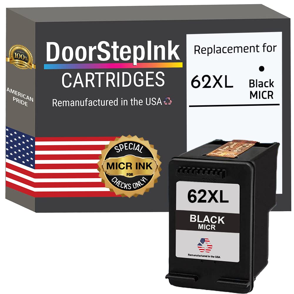 DoorStepInk Remanufactured in The USA Ink Cartridge Replacements for HP 62XL 62 XL Black C2P05 MICR for HP Envy 5540 5541 5542 5646 7640 800 OfficeJet 200 250 5740 8045 5745