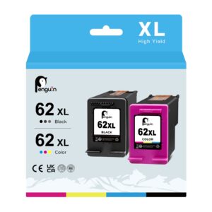 penguin 62xl ink cartridges for hp printers envy 7640 5660 5540 5640 7645 officejet 5740 200 250 258 remanufactured high yield 62 xl hp62 hp62xl black/color combo pack