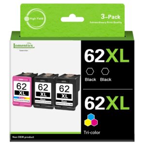 62xl ink cartridge combo pack (3 pack,2black/1tricolor) -lomenti compatible ink cartridges replacement for hp 62xl ink cartridge for officejet 250 5740 8040 envy 7640 5540 5642 5660 printer