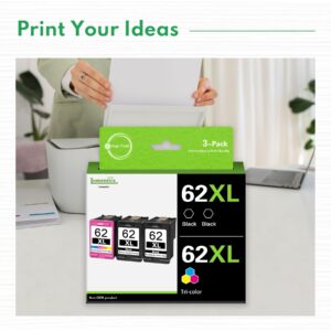 62XL Ink Cartridge Combo Pack (3 Pack,2Black/1Tricolor) -LOMENTI Compatible Ink Cartridges Replacement for HP 62XL Ink Cartridge for OfficeJet 250 5740 8040 ENVY 7640 5540 5642 5660 Printer