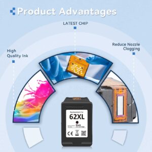 AAKIDInk Remanufactured Ink Cartridge Replacement for HP 62XL, Black