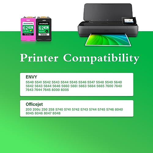 62XL Ink Cartridges Comba Pack Replacement for HP 62xl Ink 62XL Works with HP Envy 5540 5549 5640 5660 7640 7645 (2Pack 1Black,1Color)