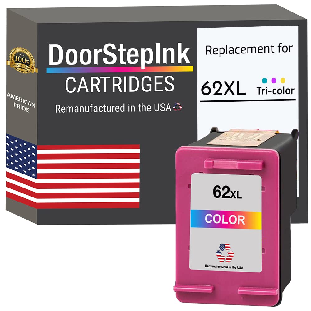 DoorStepInk Remanufactured in The USA Ink Cartridge Replacements for HP 62XL 62 XL 1 Color C2P07 for HP Envy 5540 5541 5542 5646 7640 800 OfficeJet 200 250 5740 8045