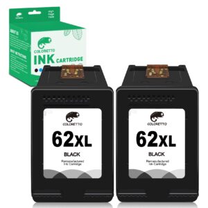 coloretto 62xl ink cartridge for hp envy 7645 7640 5540 5642 5643 5640 5660 officejet 5740 5746 200 250 258 printers as replacement of hp 62 xl 62xl hp62xl hp62 high yield combo pack (2 black)