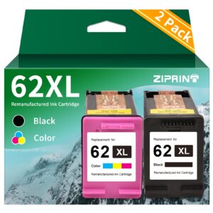 ziprint 62xl remanufactured ink cartridge replacement for hp ink 62 62xl ink cartridge combo pack for envy 7640 5660 5540 7645 5640 officejet 200 250 5740 5742 8040 (2 pack) 62xl black and clolor