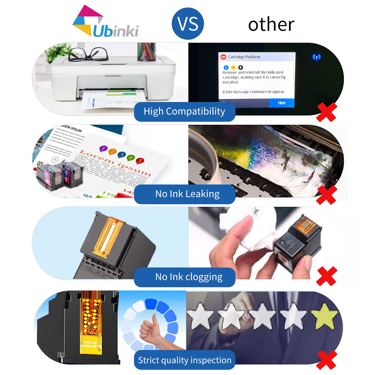 Ubinki Remanufactured Ink Cartridge Replacement for HP 62XL 62 XL (Tri-color, 2-Pack) HP62 XL HP62XL Color Cartridges for 7640 5660 7645 5540 5643 5644 5646 5660 5661 5740 8040 Printer