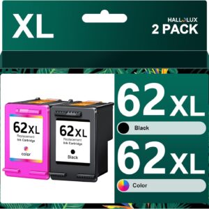 HALLOLUX 62XL Ink Cartridges Remanufactured for HP Ink 62 Replacement for HP 62XL Ink Cartridge Combo Pack Compatible with Envy 7640 7645 5660 5540, OfficeJet 5740 250 200 Printer, Black and Tri-Color