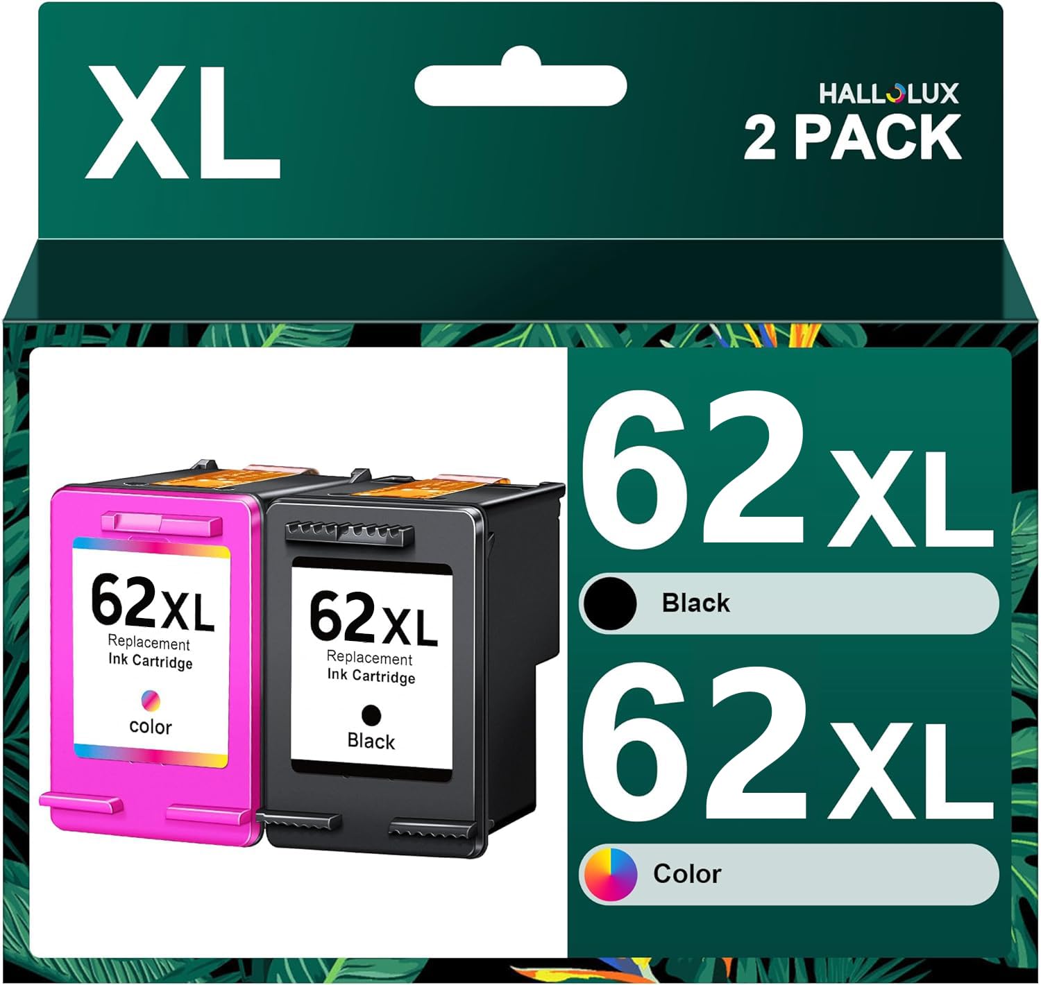 HALLOLUX 62XL Ink Cartridges Remanufactured for HP Ink 62 Replacement for HP 62XL Ink Cartridge Combo Pack Compatible with Envy 7640 7645 5660 5540, OfficeJet 5740 250 200 Printer, Black and Tri-Color