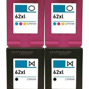 OCProducts Refilled HP 62XL Ink Cartridge Replacement for HP Officejet 5742 5740 8040 Envy 5540 5640 5660 7640 Printers (2 Black 2 Color)