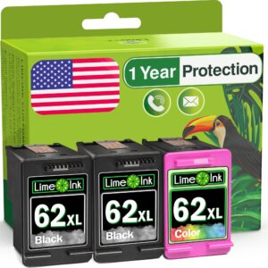 limeink 3 remanufactured ink cartridge replacement for hp 62xl ink cartridges black and color for hp ink 62 xl for hp 62xl ink cartridge combo pack for hp ink 62xl black and color combo - 2bk, 1 color