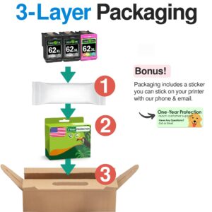 Limeink 3 Remanufactured Ink Cartridge Replacement for HP 62xl Ink Cartridges Black and Color for HP Ink 62 XL for hp 62xl ink cartridge combo pack for HP Ink 62xl Black and Color Combo - 2BK, 1 Color
