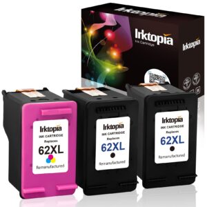 Inktopia Remanufactured for HP 62XL 62 XL (2 Black 1 Tricolor) Ink Cartridges High Yield for HP Envy 5540 5541 5542 5543 Officejet 200 250 258 Printer