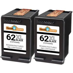 Houseoftoners Remanufactured for HP 62XL Ink Cartridge High Yield Replacment for HP 62XL Envy (5540,5640, 5660, 7644, 7645) OfficeJet (5740, 5742, 8040, 8045, 5742, 5743, 5744, 5745) - 2-Pack (Black)