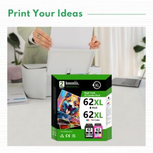 62XL Black and Color Ink Cartridge Combo Pack (2Pack) -LOMENTI Compatible Ink Cartridges Replacement for HP 62XL High Yield Ink Cartridge for Envy 5540 5642 OfficeJet 200 250 5740 8040 Printer