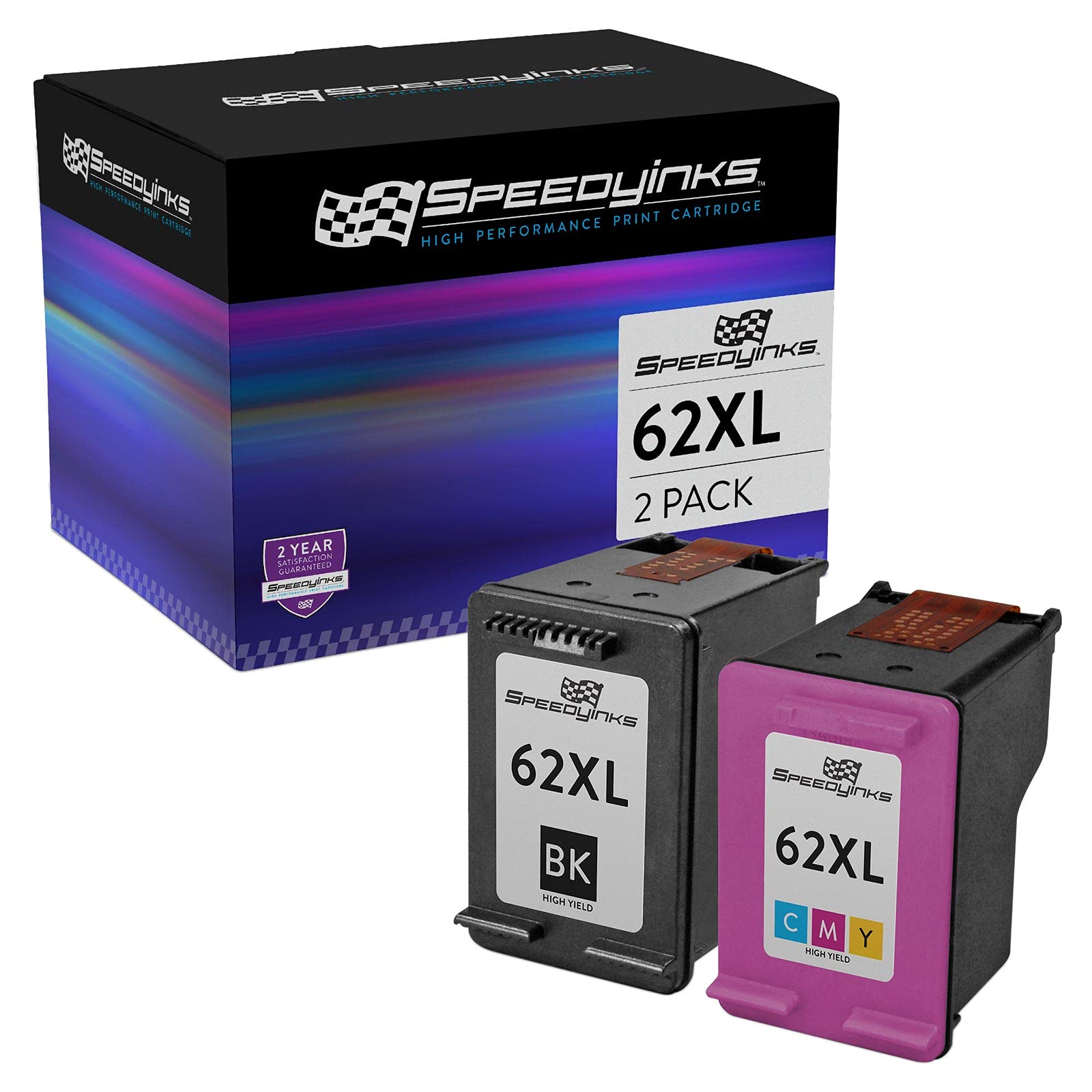 Speedy Inks Remanufactured Ink Cartridge Replacement for HP 62XL 62 XL C2P05AN High Yield (1 Black, 1 Tri-Color, 2-Pack) Compatible with HP Envy 7640 5660 5545 7644 7645 OfficeJet 5740 5746