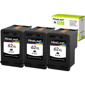 nineleaf remanufactured ink cartridge replacement for hp 62xl 62 xl use in envy 5540 5640 5660 7644 7645 officejet 5740 8040 officejet 200 250 series inkjet printer（3 pack black