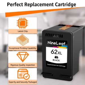 NineLeaf Remanufactured Ink Cartridge Replacement for HP 62XL 62 XL use in Envy 5540 5640 5660 7644 7645 OfficeJet 5740 8040 OfficeJet 200 250 Series Inkjet Printer（3 Pack Black