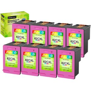 greencycle remanufactured ink cartridge replacement for hp 62xl 62 xl c2p07an compatible for envy 5540 5640 5660 7644 7645 officejet 5740 8040 officejet 200 250 series printer (tri-color, 8 pack)