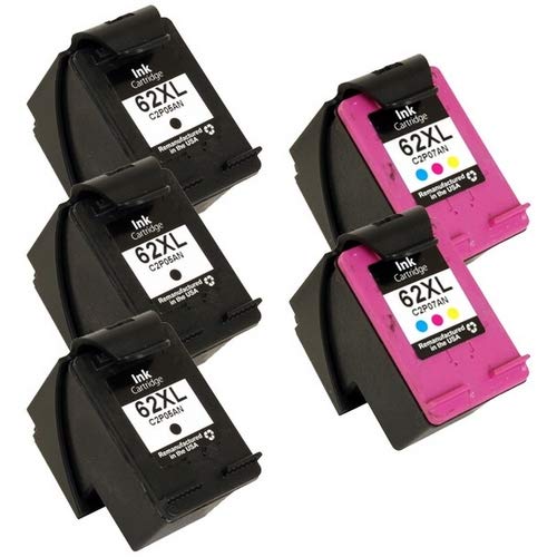 SuppliesMAX Remanufactured Replacement for HP Envy 5540/5545/5640/5660/5665/7640/7645/8000/8005 High Yield Inkjet Combo Pack (3-Black/2-Color) (NO. 62XL) (3-C2P05AN/2-C2P07ANVB)