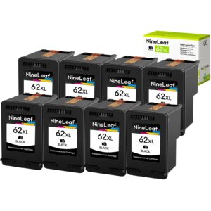 nineleaf remanufactured ink cartridge replacement for hp 62xl 62 xl use in envy 5540 5640 5660 7644 7645 officejet 5740 8040 officejet 200 250 series inkjet printer（8 pack black