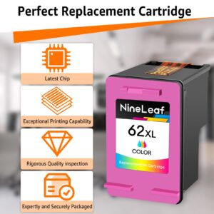 NineLeaf Remanufactured Ink Cartridge Replacement for HP 62XL 62 XL use in Envy 5540 5640 5660 7644 7645 OfficeJet 5740 8040 OfficeJet 200 250 Series Inkjet Printer（10 Pack Tri-Color