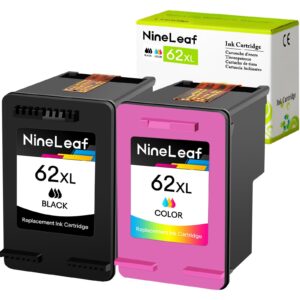 nineleaf 2 pack remanufactured ink cartridge replacement for hp 62xl 62 xl use in envy 5540 5640 5660 7644 7645 officejet 5740 8040 officejet 200 250 series inkjet printer（1 black 1 tri-color