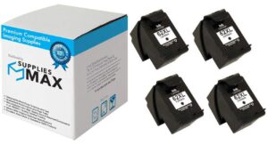 suppliesmax remanufactured replacement for hp envy 5540/5545/5640/5660/5665/7640/7645/8000/8005 black high yield inkjet (4/pk-600 page yield) (no. 62xl) (c2p04an_4pk)