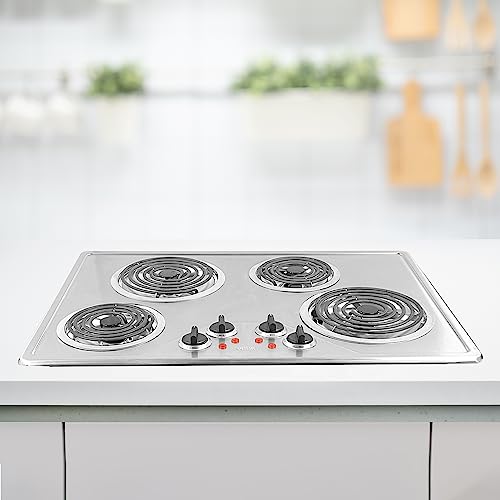 Summit CR430SS 30-inch Wide 230V 4-Burner Coil Electric Cooktop, Stainless-Steel Surface, Easy to Clean, Four Coil Burners Total 6000 Watts, Push-to-turn Solid Knobs, with Indicator Lights