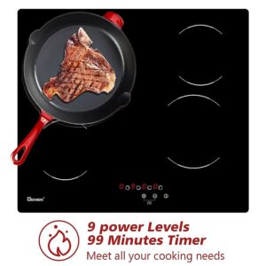 Electric Cooktop 24",220V~240V Built-in 4 Burners Ceramic Cooktop with Hard Wire, 6000W Touch Control Glass Cooktop, 24 Inch Electric Stove Top,Hard Wire(No Plug)