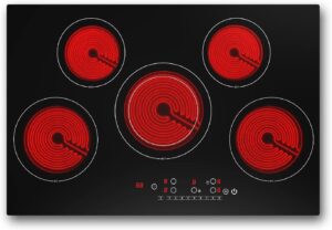 vbgk electric cooktop 30 inch, 5 burner electric stove built-in and countertop electric stove top, led touch screen,9 heating level, timer & kid safety lock, 240v 30 inch electric cooktop