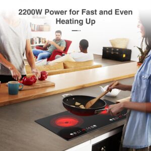 VBGK Electric cooktop,110V 24 inch 2 Burner Electric Cooktop,Built-in and Countertop Electric Stove Top,2200W Electric Stove,9 Power Levels, Kids Lock & Timer,LED touch control,Overheat Protection