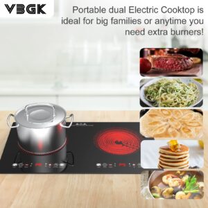 VBGK Electric cooktop,110V 24 inch 2 Burner Electric Cooktop,Built-in and Countertop Electric Stove Top,2200W Electric Stove,9 Power Levels, Kids Lock & Timer,LED touch control,Overheat Protection