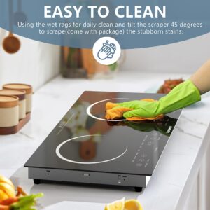 Karinear 2 Burners Electric Cooktop 24 Inch, 110v~120v Countertop and Built-in Elecric Stove Top, Portable Electric Radiant with Outlet Plug, Sensor Touch, Child Safety Lock, Timer