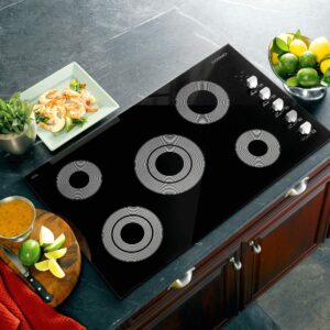 COSMO COS-365ECC Electric Ceramic Glass Cooktop with 4 Burners, Dual Zone Element, Hot Surface Indicator Light and Control Knobs, 36 inches, Black