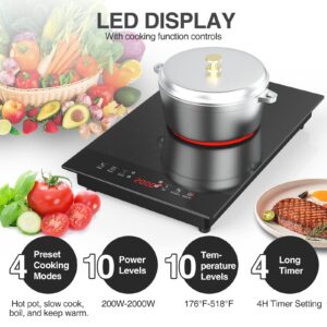 Electric Cooktop 110V, Portable Electric Stove Top 2000W Plug in, Single Burner Electric Cooktop 12 inch, 9 Power Levels, Kids Lock &Timer,Built in Electric Hot Plate