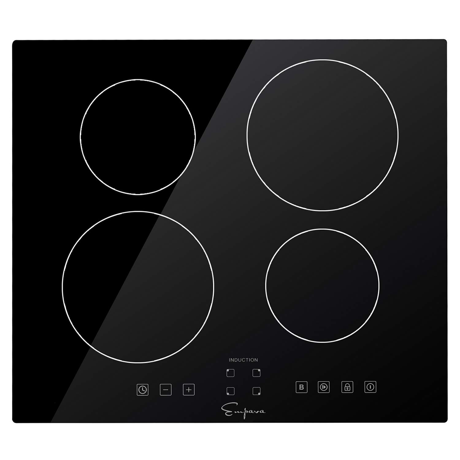 Empava 24" Stove Power Boost Vitro Ceramic Black Electric Induction Cooktop with 4 Booster Burners Smooth Surface Tempered Glass, 24 Inch