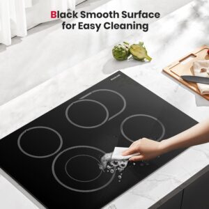 GASLAND Chef Electric Cooktop 30 Inch, Electric Radiant Cooktop CH77BF Drop-in 4 Cooking Zones Ceramic Cooktop with 9 Power Levels, Sensor Touch Control, Child Safety Lock, 240V, 1-99 Minute Timer