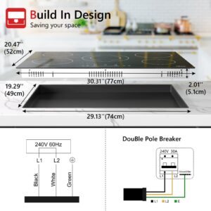 Electric Cooktop Ceramic Stove 5 Burners 30 inch Built-in Countertop Burners Cooker Satin Glass in Black Touch Sensor Control,Timer,Child Safety Lock,9 Power Levels,220-240V