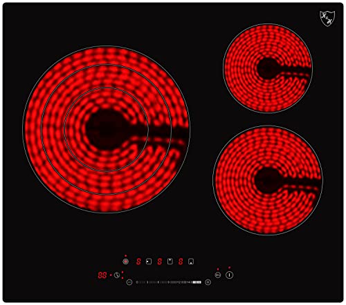 K&H 3 Burner 24 Inch Built-in Electric Stove Top Radiant Ceramic Cooktop Touch SLIDER Control 240V 6600W CE24-6605SL